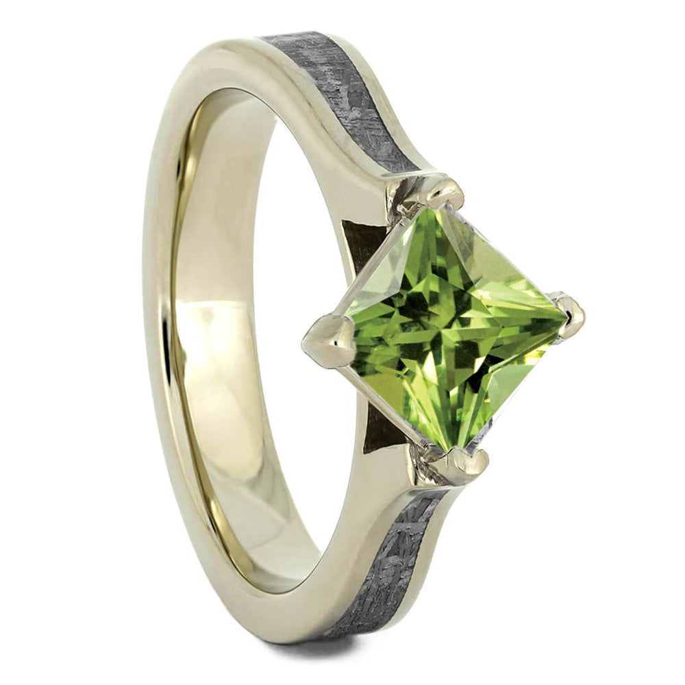 Peridot Engagement Ring, Meteorite Gemstone Ring In White Gold-3362 - Jewelry by Johan