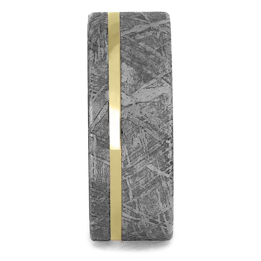 Meteorite Men's Wedding Band With Ironwood & Gold Pinstripe - Jewelry by Johan