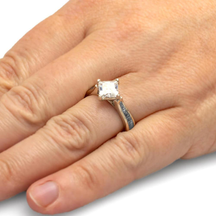 Meteorite Engagement Ring With Princess Cut Stone - Jewelry by Johan