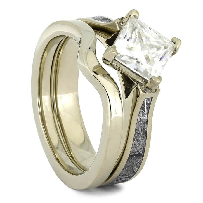 Meteorite Bridal Set, Solitaire Engagement Ring & Shadow Band 