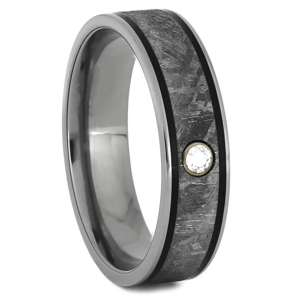 Meteorite Wedding Ring For Men With Black Pinstripes-4307 - Jewelry by Johan