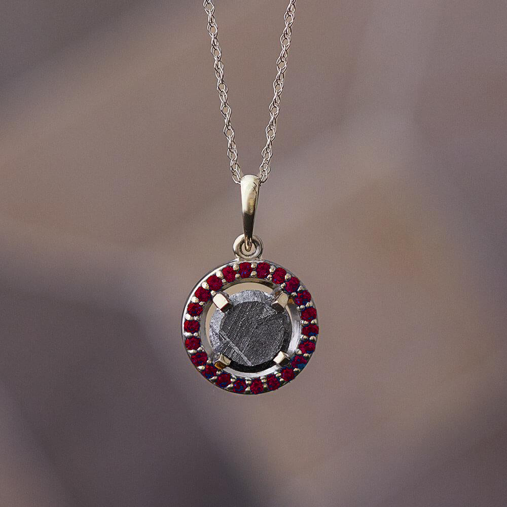 Meteorite Halo Birthstone Pendant Necklace