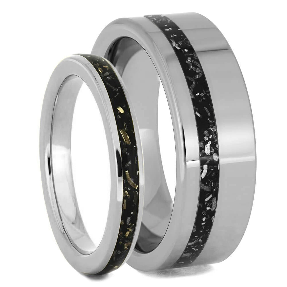 His And Hers Black Stardust™ Wedding Band Set in Titanium