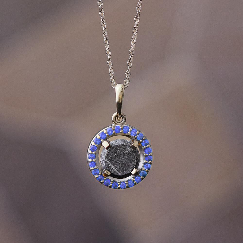 Meteorite Halo Birthstone Pendant Necklace