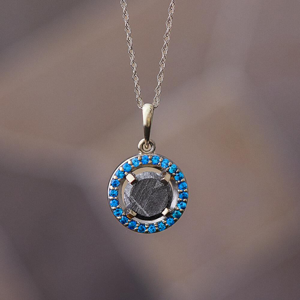 Meteorite Halo Birthstone Pendant Necklace