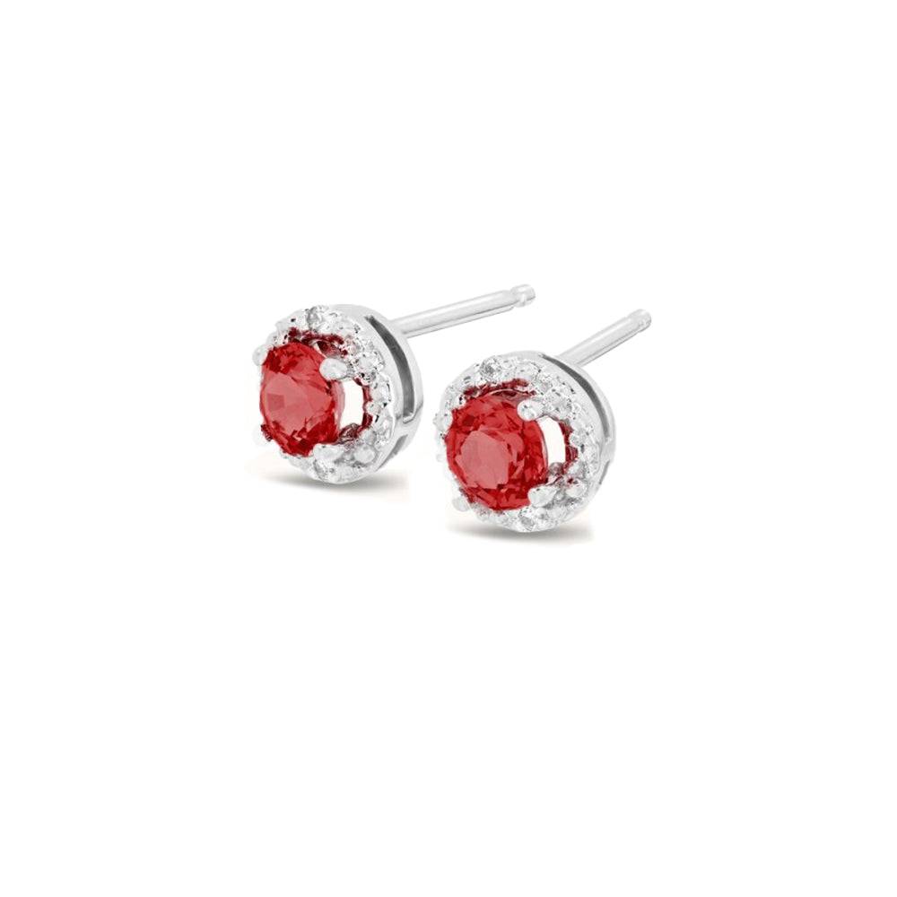 Round Ruby and Diamond Stud Earrings