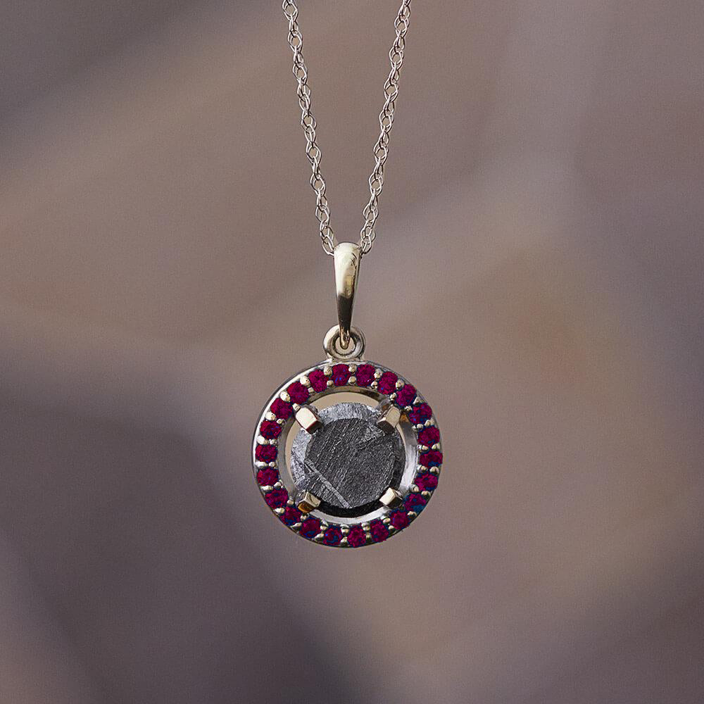 Meteorite Halo Birthstone Pendant Necklace
