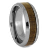 Tungsten men's wedding band with whiskey oak inlay.