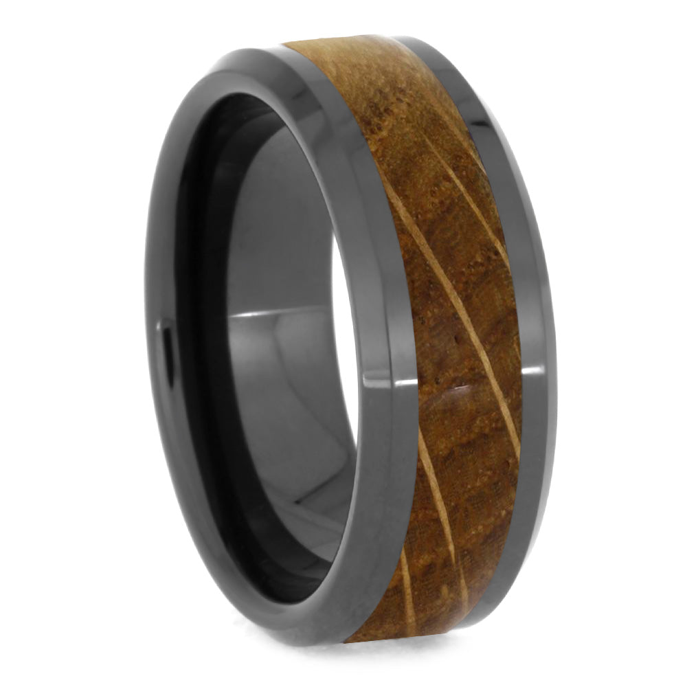 Whiskey Barrel Wood Ring, Black Ceramic or Zirconium Wedding Band - Jewelry by Johan